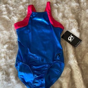 GK Elite Blue and Pink Gymnastics Leotard
